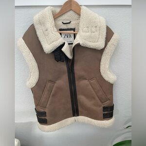 Zara Cream brown Shearling Vest women’s small
